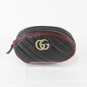 GUCCI Authentic Black Leather GG Marmont Fanny Pack